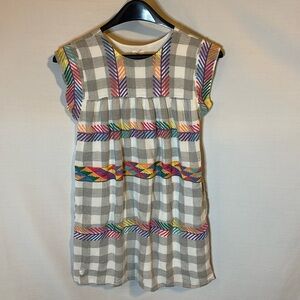 J. Marie Dress Size Small Gray Check and Rainbow Embroidery